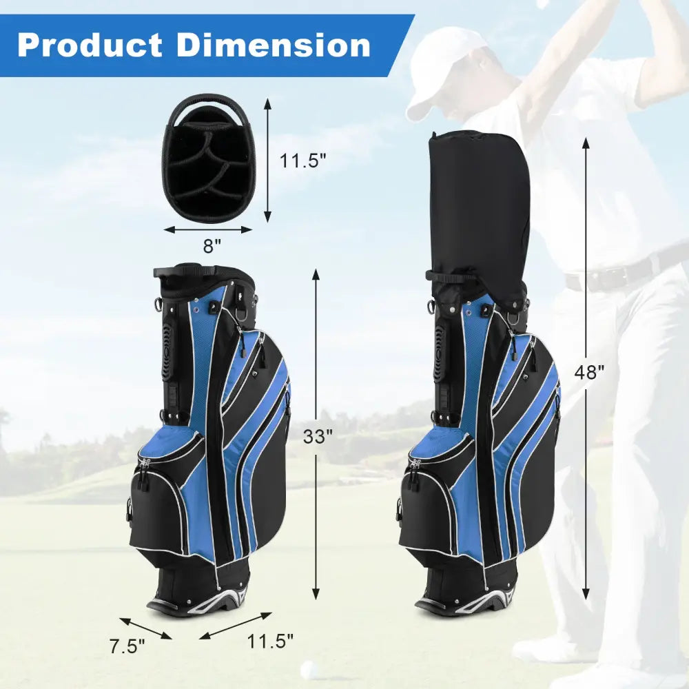 Golf Stand Cart Bag with 6-Way Divider Carry Pockets-Blue - Blue - Golf