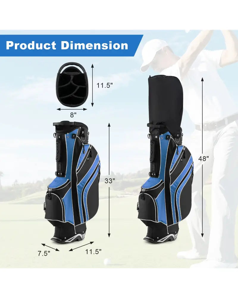 Golf Stand Cart Bag with 6-Way Divider Carry Pockets-Blue - Blue - Golf