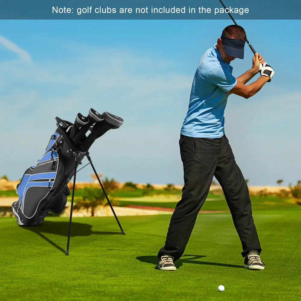 Golf Stand Cart Bag with 6-Way Divider Carry Pockets-Blue - Blue - Golf