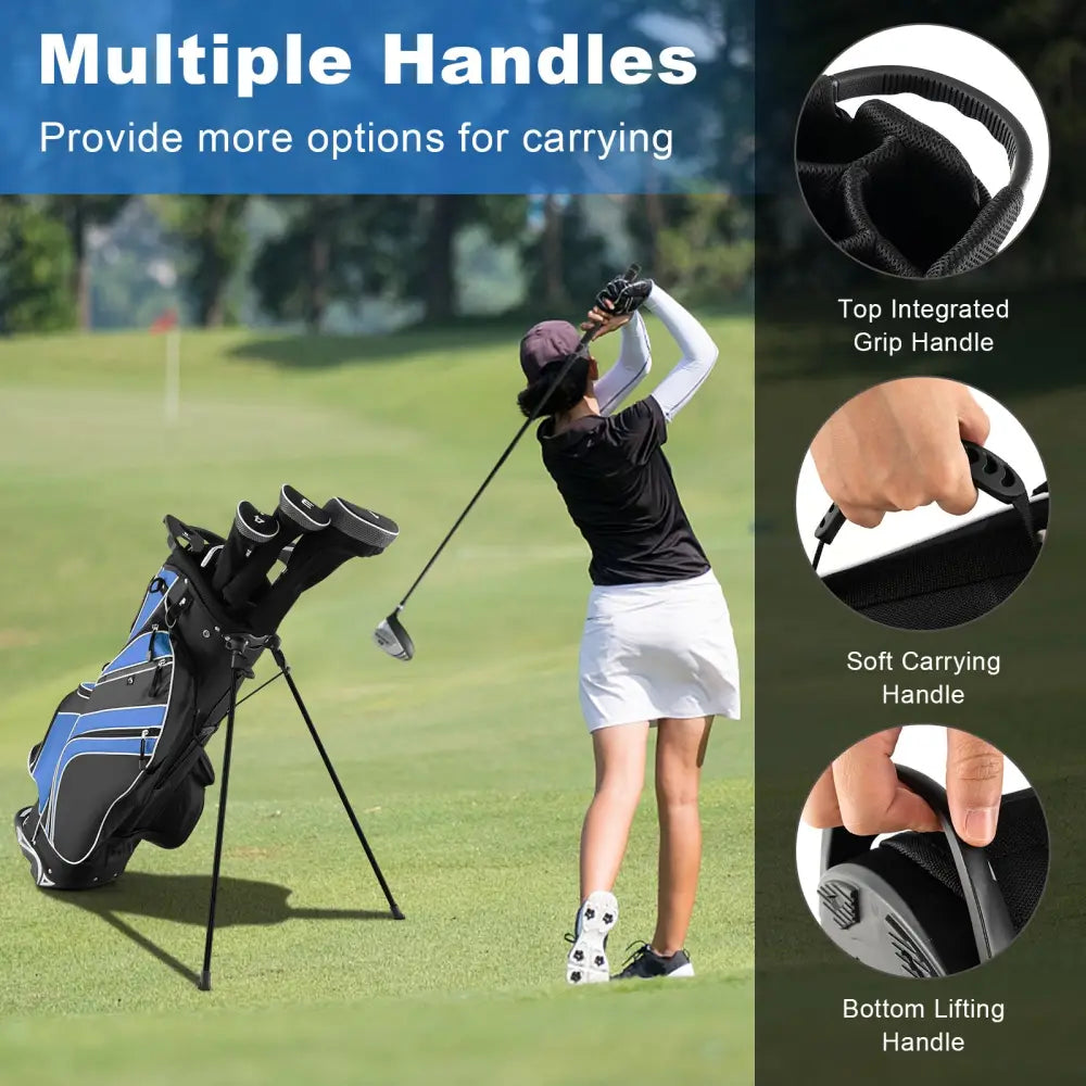 Golf Stand Cart Bag with 6-Way Divider Carry Pockets-Blue - Blue - Golf