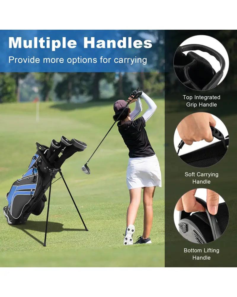 Golf Stand Cart Bag with 6-Way Divider Carry Pockets-Blue - Blue - Golf