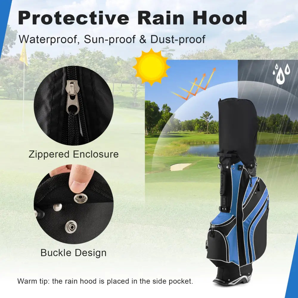 Golf Stand Cart Bag with 6-Way Divider Carry Pockets-Blue - Blue - Golf