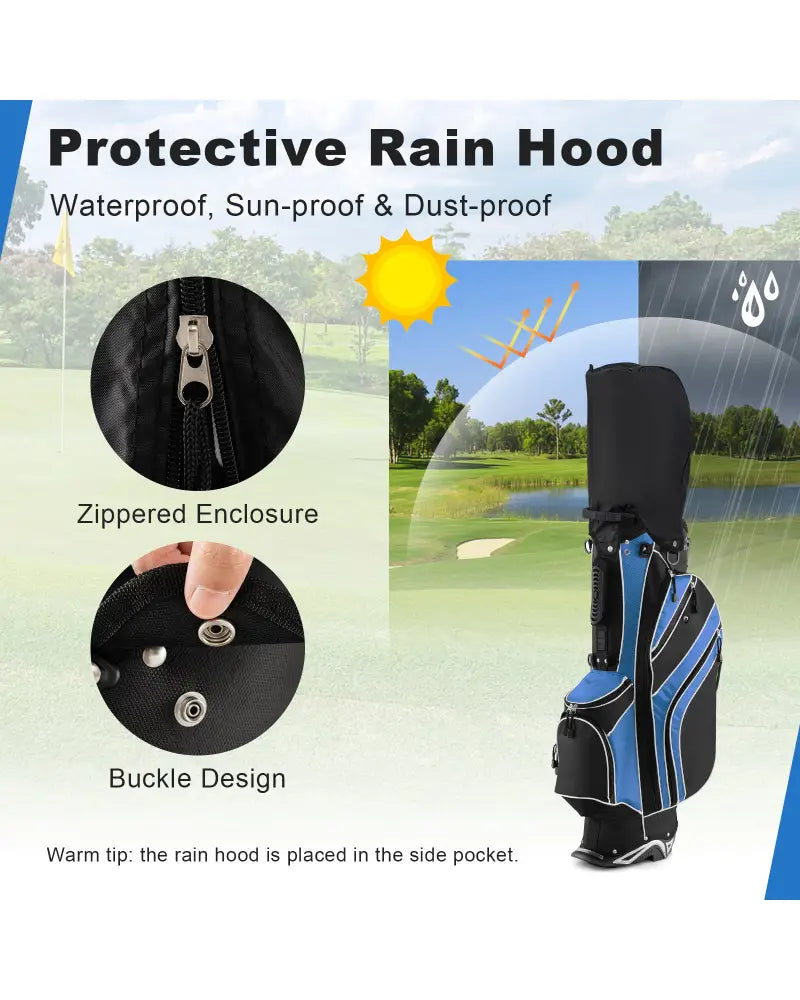 Golf Stand Cart Bag with 6-Way Divider Carry Pockets-Blue - Blue - Golf