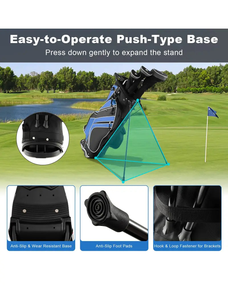 Golf Stand Cart Bag with 6-Way Divider Carry Pockets-Blue - Blue - Golf