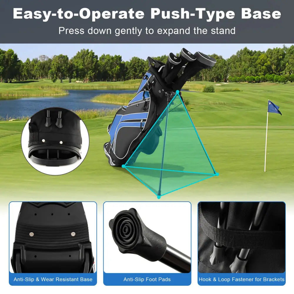 Golf Stand Cart Bag with 6-Way Divider Carry Pockets-Blue - Blue - Golf