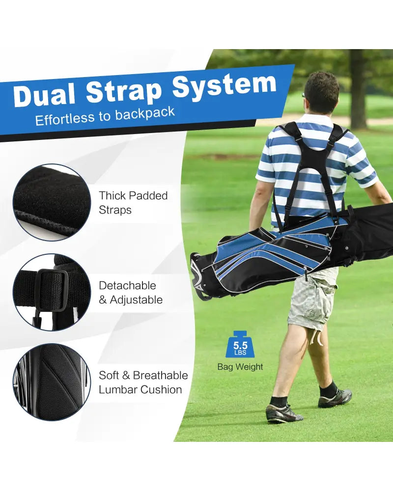 Golf Stand Cart Bag with 6-Way Divider Carry Pockets-Blue - Blue - Golf