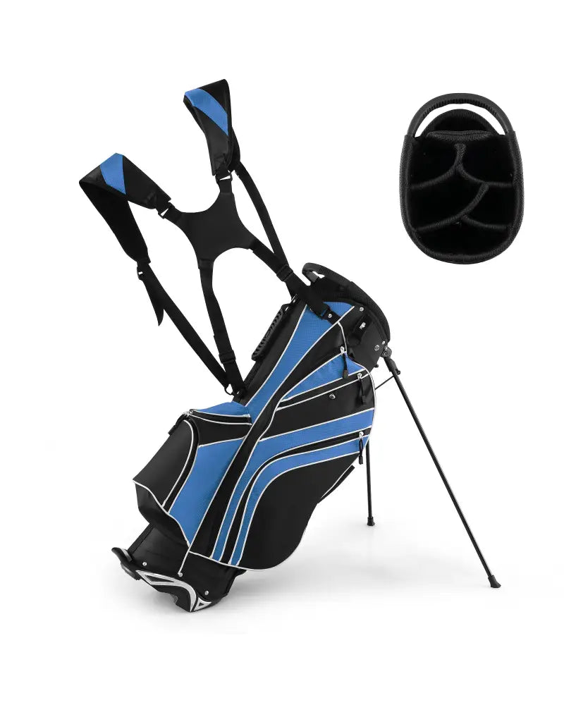 Golf Stand Cart Bag with 6-Way Divider Carry Pockets-Blue - Blue - Golf