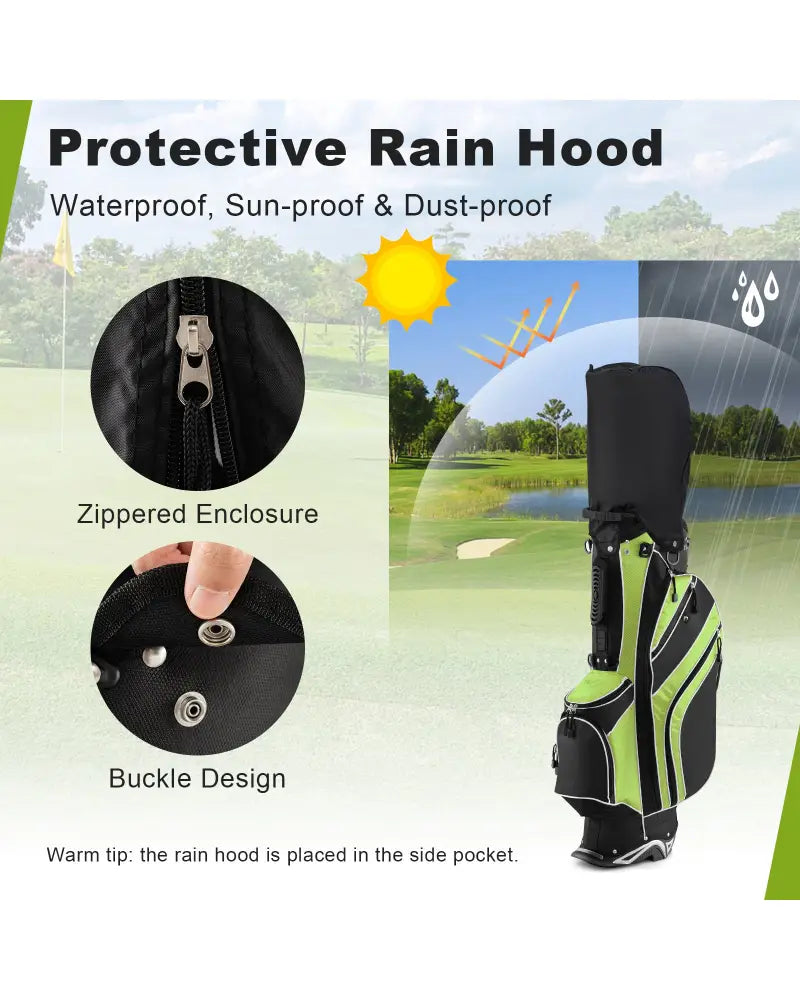 Golf Stand Cart Bag with 6 Way Divider Carry Pockets-Green - Green - Golf