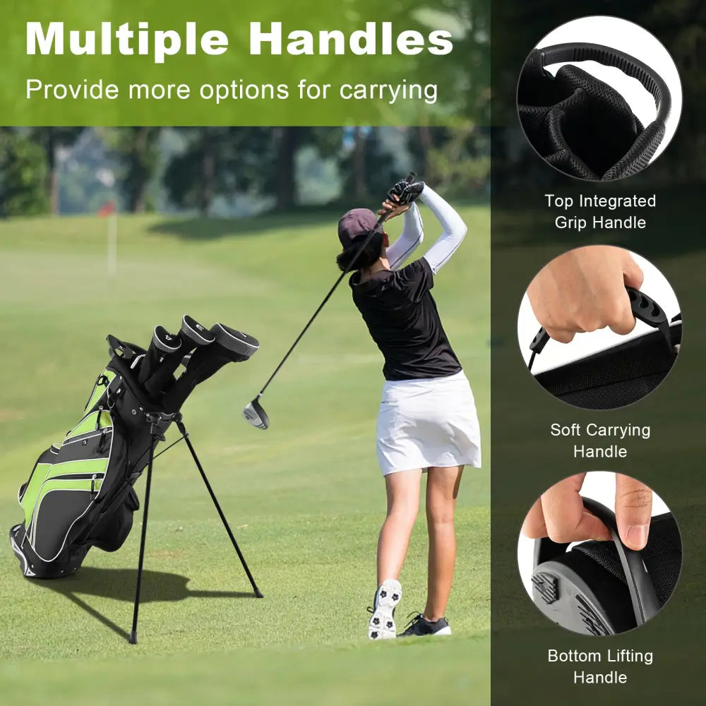 Golf Stand Cart Bag with 6 Way Divider Carry Pockets-Green - Green - Golf