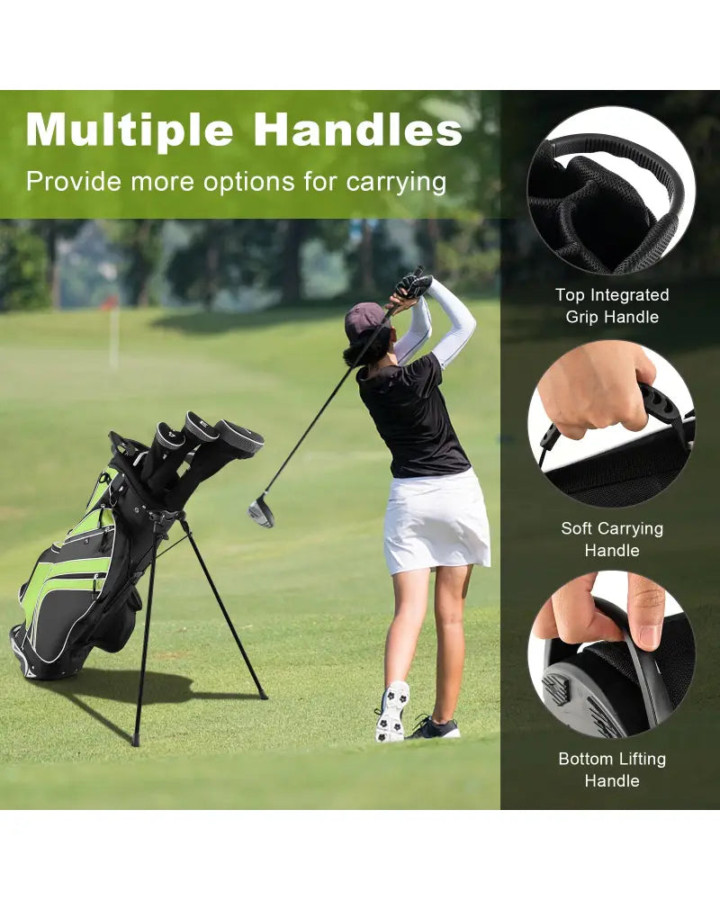 Golf Stand Cart Bag with 6 Way Divider Carry Pockets-Green - Green - Golf