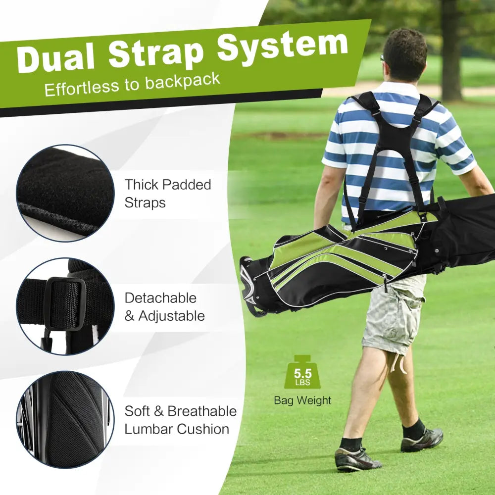 Golf Stand Cart Bag with 6 Way Divider Carry Pockets-Green - Green - Golf