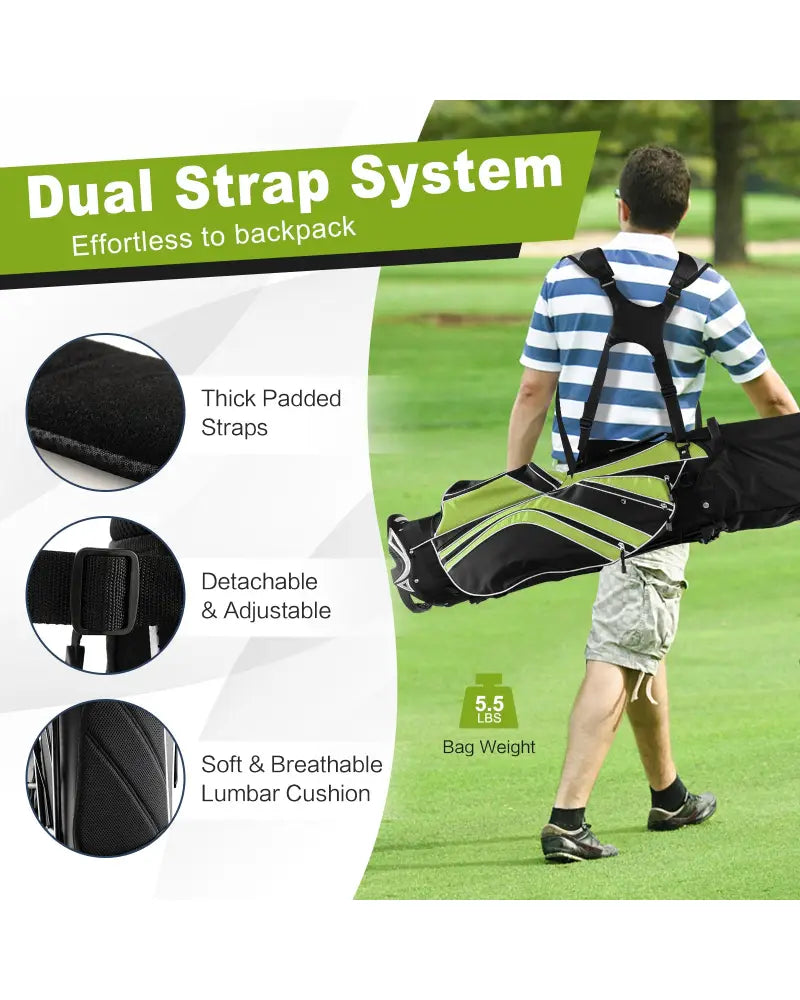 Golf Stand Cart Bag with 6 Way Divider Carry Pockets-Green - Green - Golf