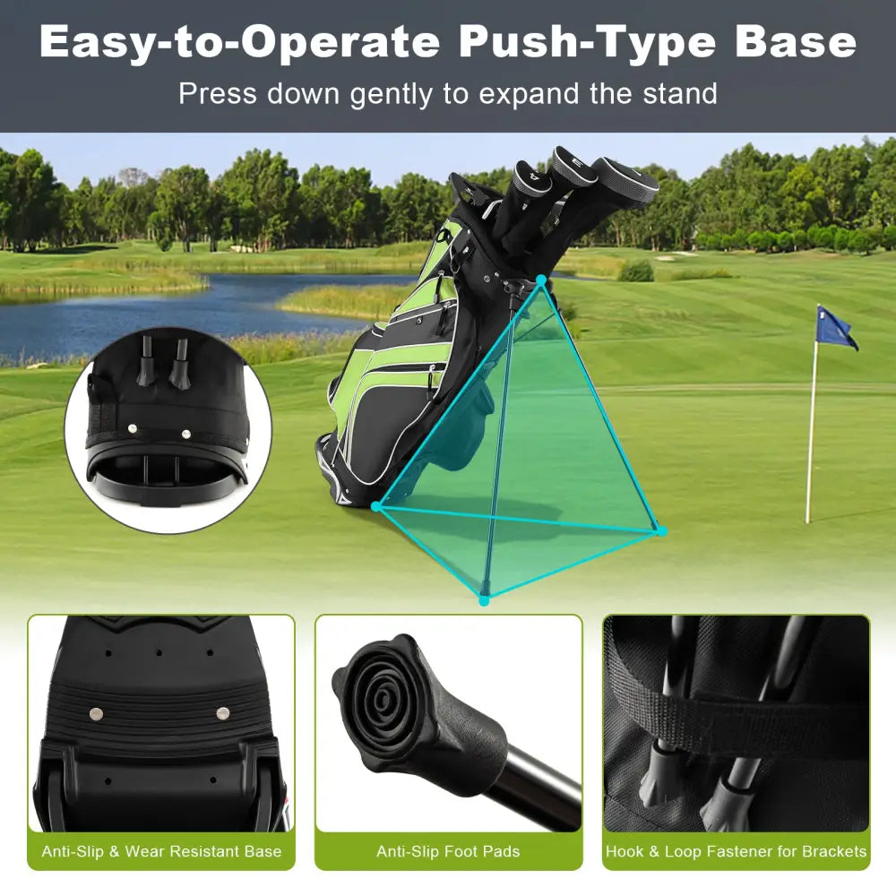 Golf Stand Cart Bag with 6 Way Divider Carry Pockets-Green - Green - Golf