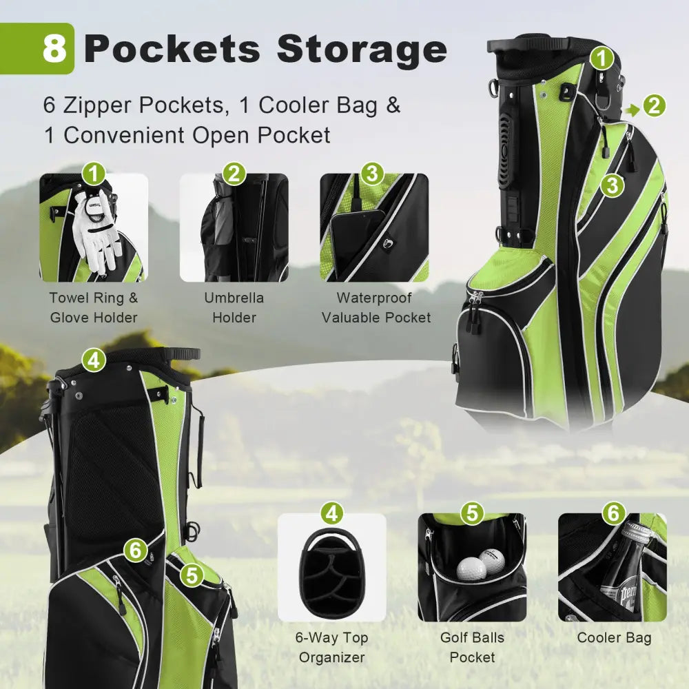 Golf Stand Cart Bag with 6 Way Divider Carry Pockets-Green - Green - Golf