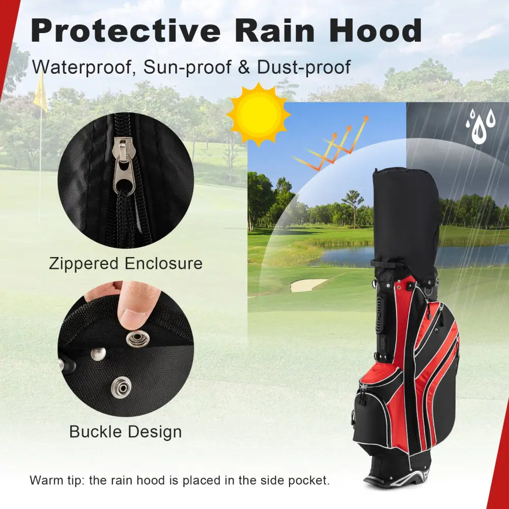 Golf Stand Cart Bag with 6 Way Divider Carry Pockets-Red - Red - Golf