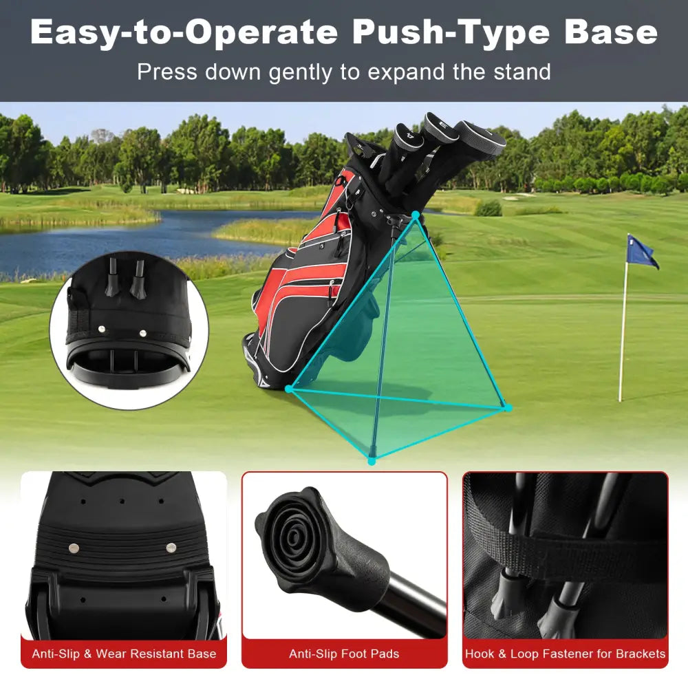 Golf Stand Cart Bag with 6 Way Divider Carry Pockets-Red - Red - Golf