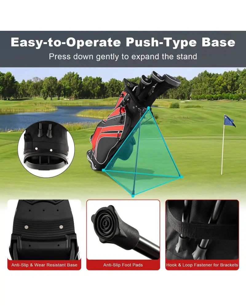Golf Stand Cart Bag with 6 Way Divider Carry Pockets-Red - Red - Golf