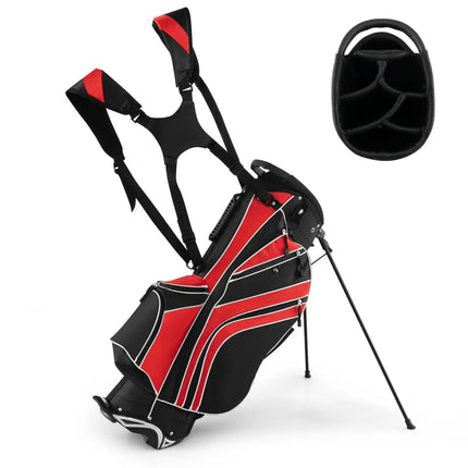 Golf Stand Cart Bag with 6 Way Divider Carry Pockets-Red - Red - Golf