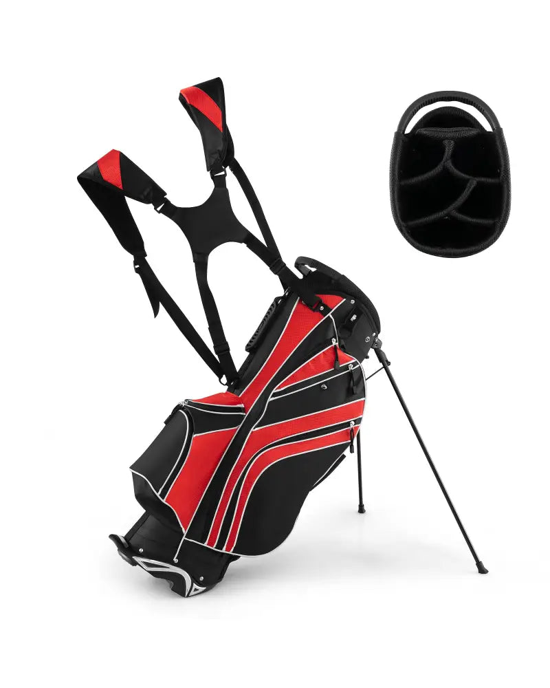 Golf Stand Cart Bag with 6 Way Divider Carry Pockets-Red - Red - Golf