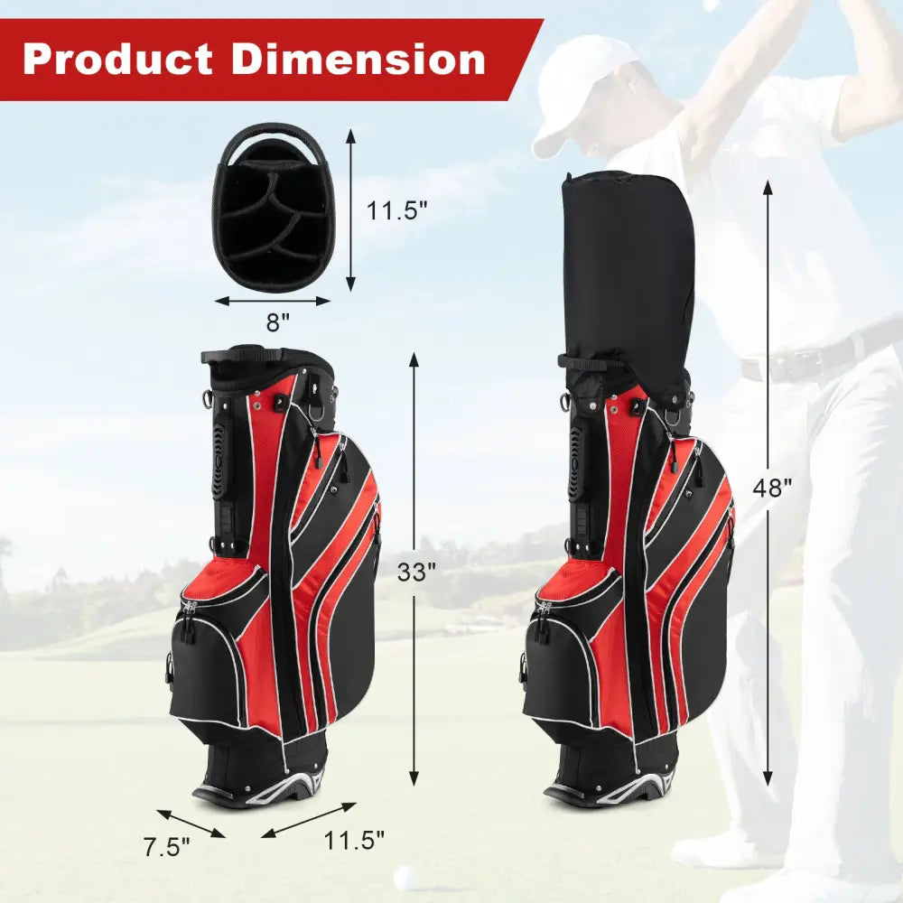 Golf Stand Cart Bag with 6 Way Divider Carry Pockets-Red - Red - Golf