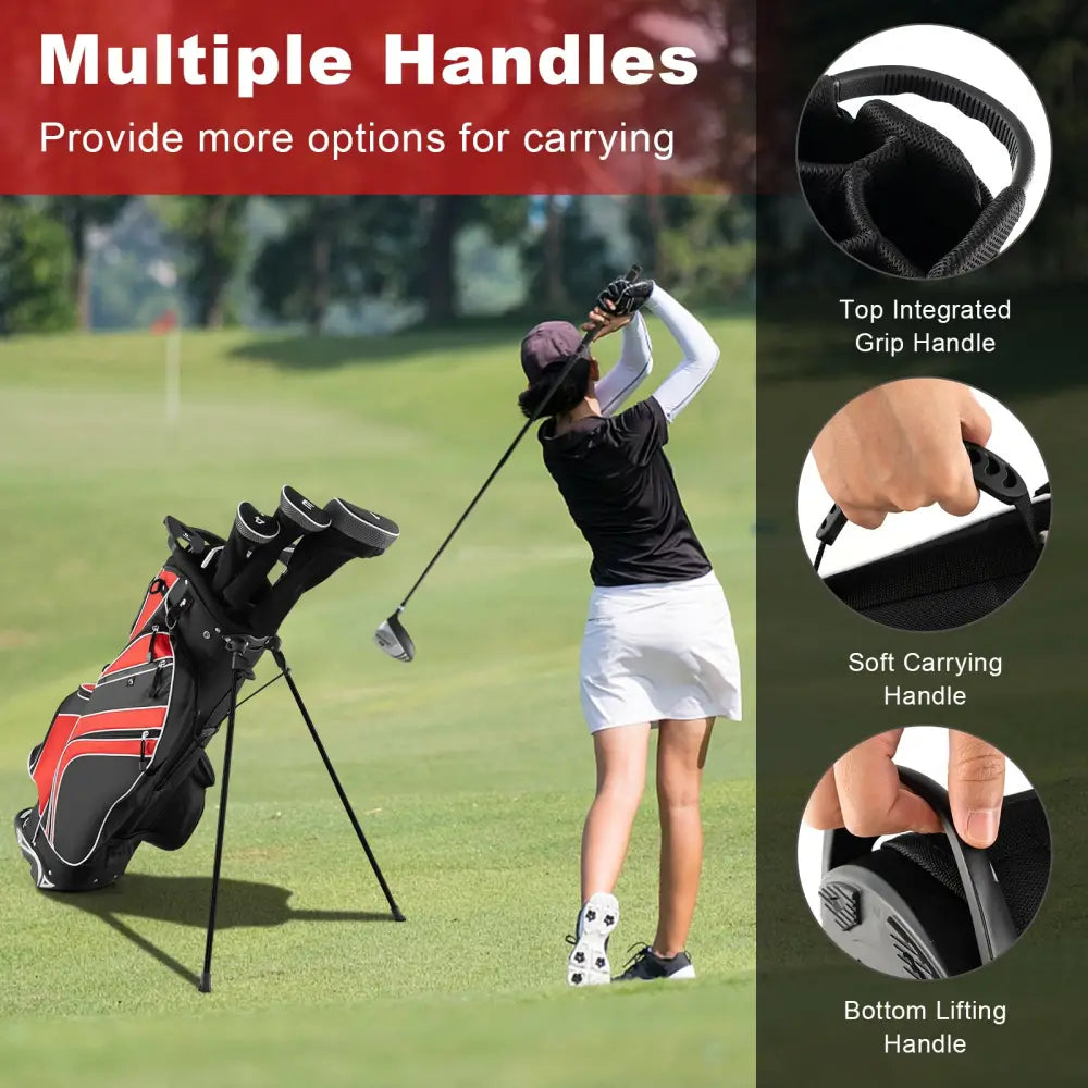 Golf Stand Cart Bag with 6 Way Divider Carry Pockets-Red - Red - Golf