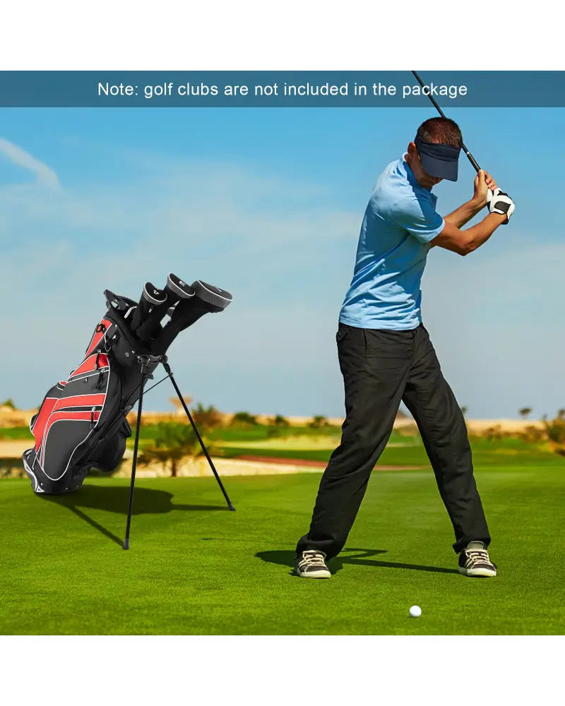 Golf Stand Cart Bag with 6 Way Divider Carry Pockets-Red - Red - Golf