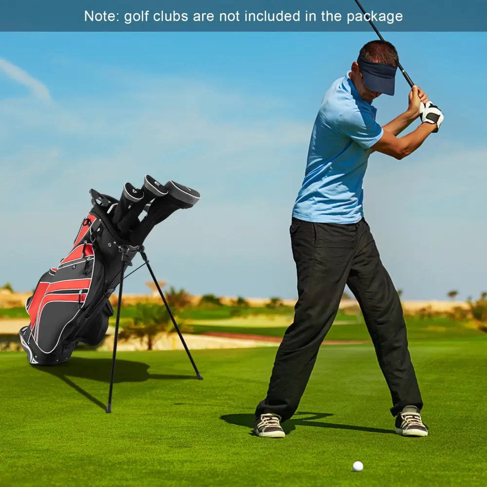 Golf Stand Cart Bag with 6 Way Divider Carry Pockets-Red - Red - Golf