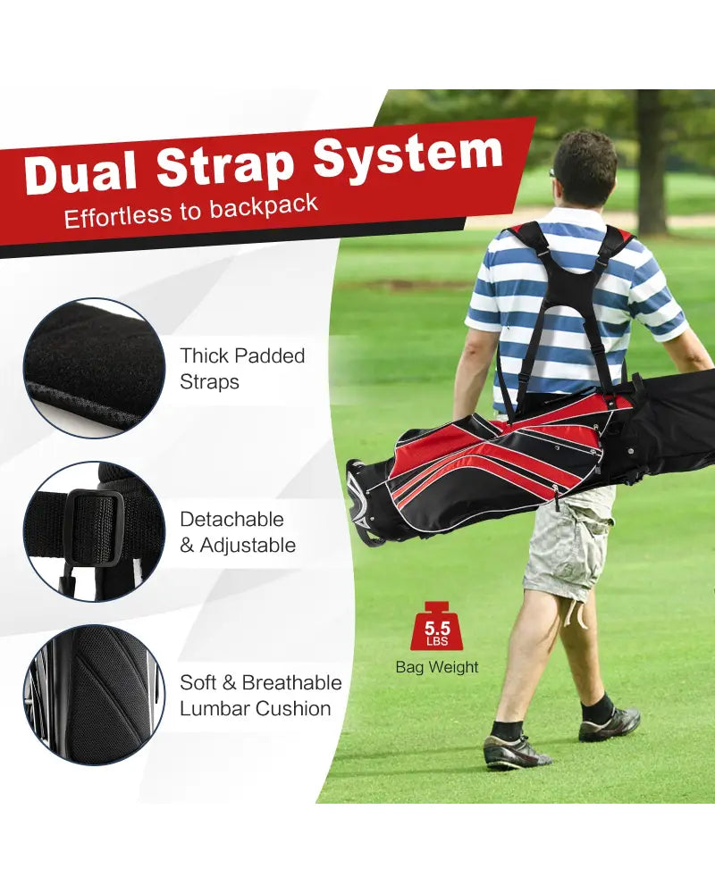 Golf Stand Cart Bag with 6 Way Divider Carry Pockets-Red - Red - Golf