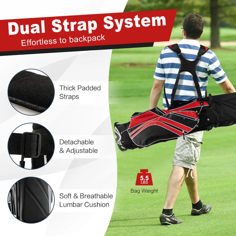 Golf Stand Cart Bag with 6 Way Divider Carry Pockets-Red - Red - Golf
