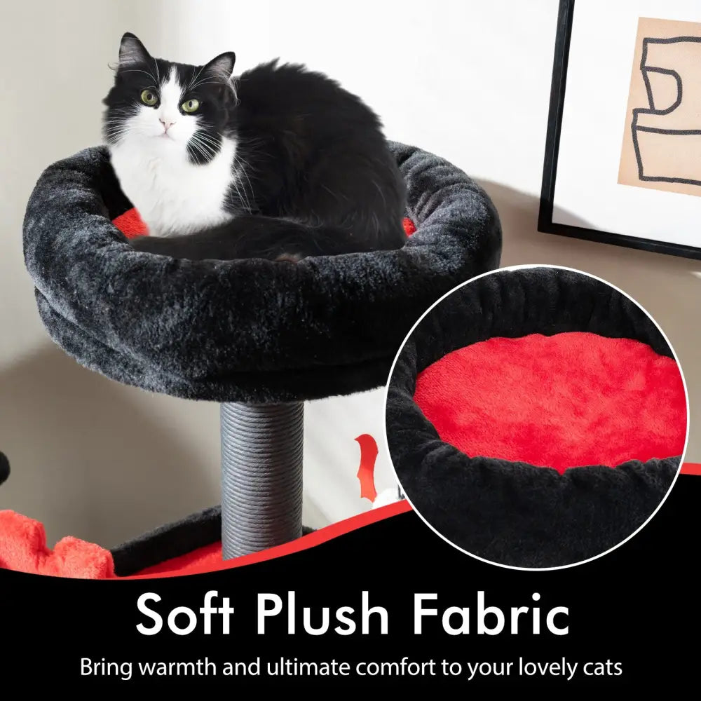 Gothic Cat Tree 49 Inch Tall Cat Tower 6-Tier Cat Activity Center with Coffin Bed-Black - Black - Cat Trees Condos &
