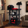 Gothic Cat Tree 49 Inch Tall Cat Tower 6-Tier Cat Activity Center with Coffin Bed-Black - Black - Cat Trees Condos &