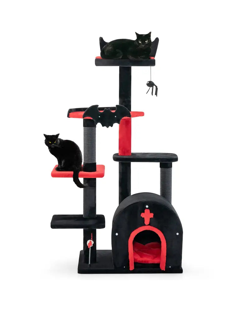 Gothic Cat Tree 53 Inch Tall Cat Tower with Cat Bed and Arch-Shaped Condo-Black - Black - Cat Trees Condos & Scratchers