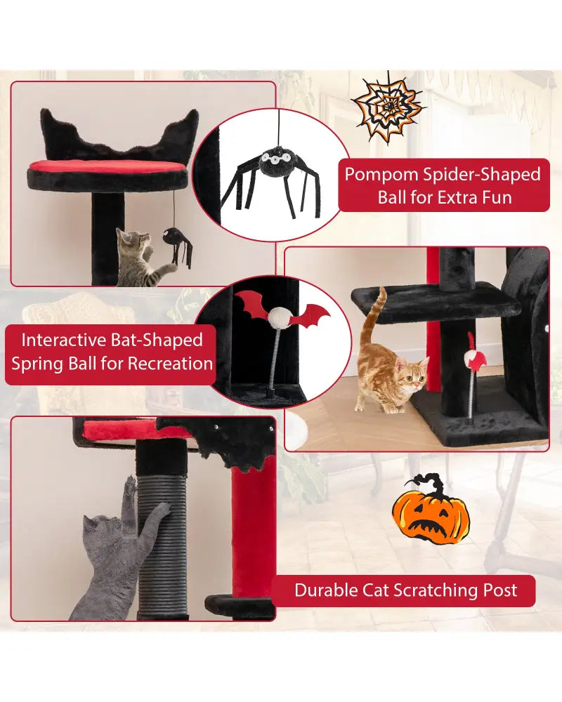 Gothic Cat Tree 53 Inch Tall Cat Tower with Cat Bed and Arch-Shaped Condo-Black - Black - Cat Trees Condos & Scratchers