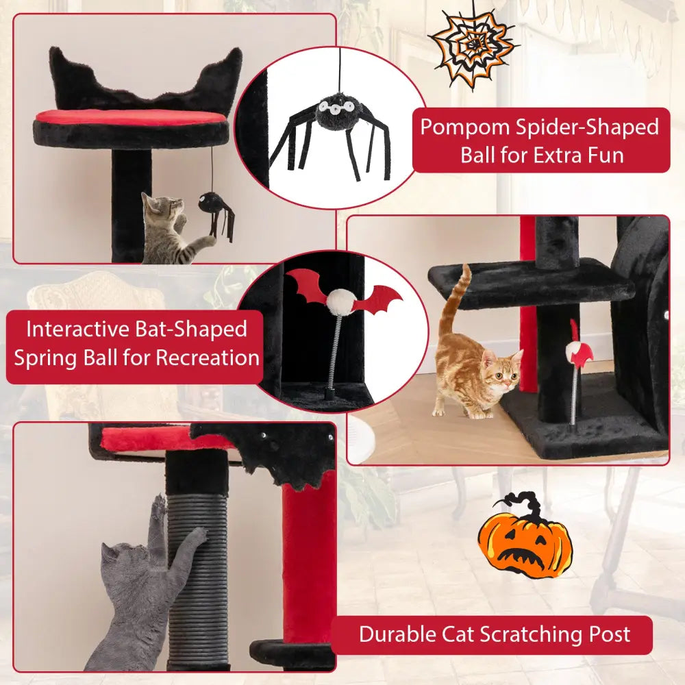 Gothic Cat Tree 53 Inch Tall Cat Tower with Cat Bed and Arch-Shaped Condo-Black - Black - Cat Trees Condos & Scratchers