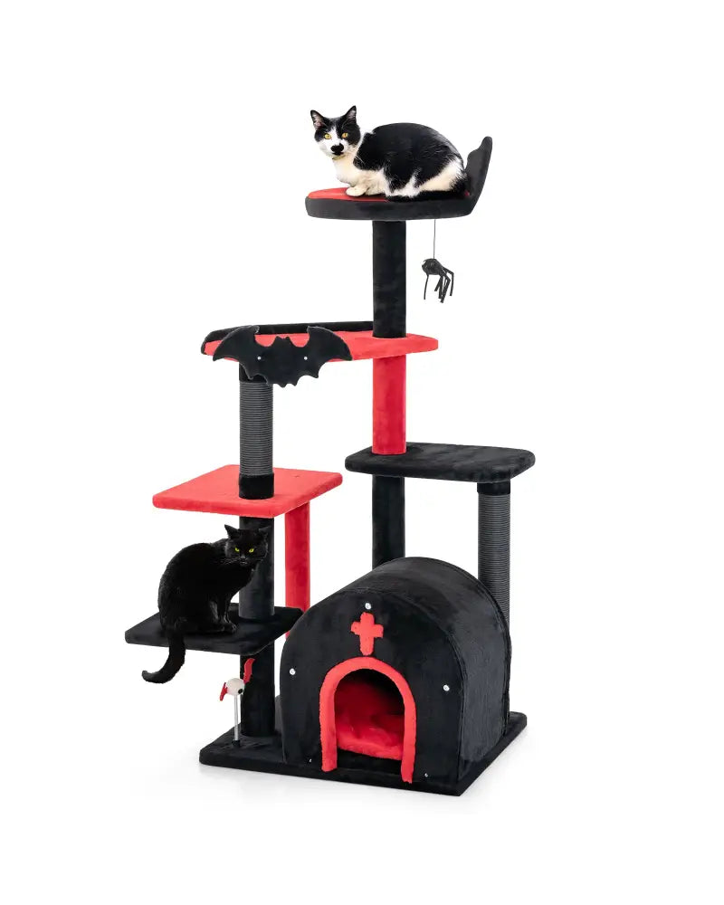 Gothic Cat Tree 53 Inch Tall Cat Tower with Cat Bed and Arch-Shaped Condo-Black - Black - Cat Trees Condos & Scratchers