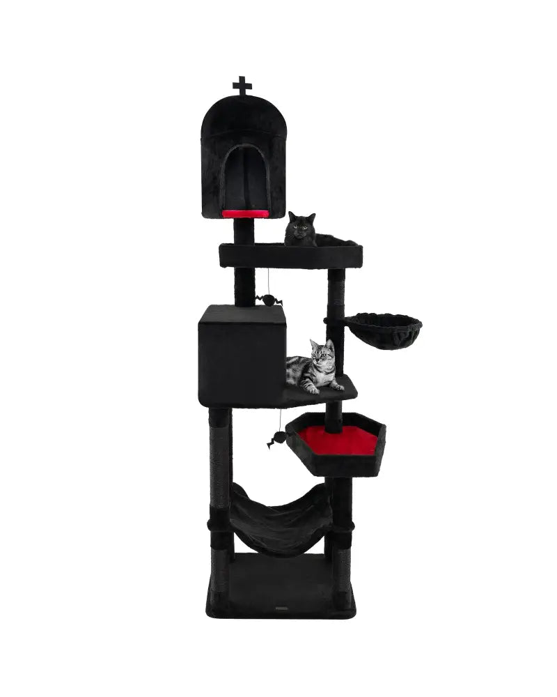 Gothic Cat Tree with 2 Cat Condos and Coffin Bed for Indoor Cats-Black - Black - Cat Trees Condos & Scratchers