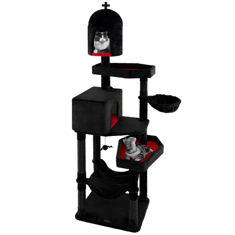 Gothic Cat Tree with 2 Cat Condos and Coffin Bed for Indoor Cats-Black - Black - Cat Trees Condos & Scratchers