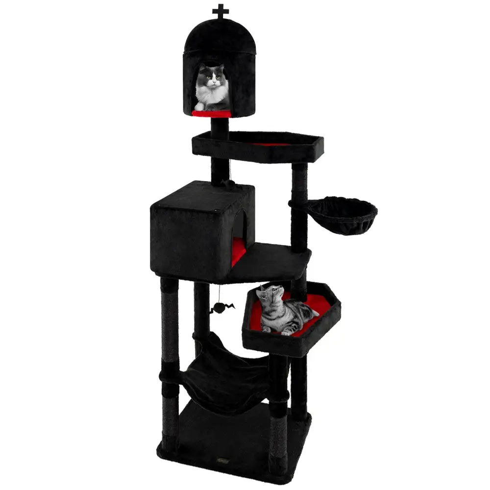 Gothic Cat Tree with 2 Cat Condos and Coffin Bed for Indoor Cats-Black - Black - Cat Trees Condos & Scratchers