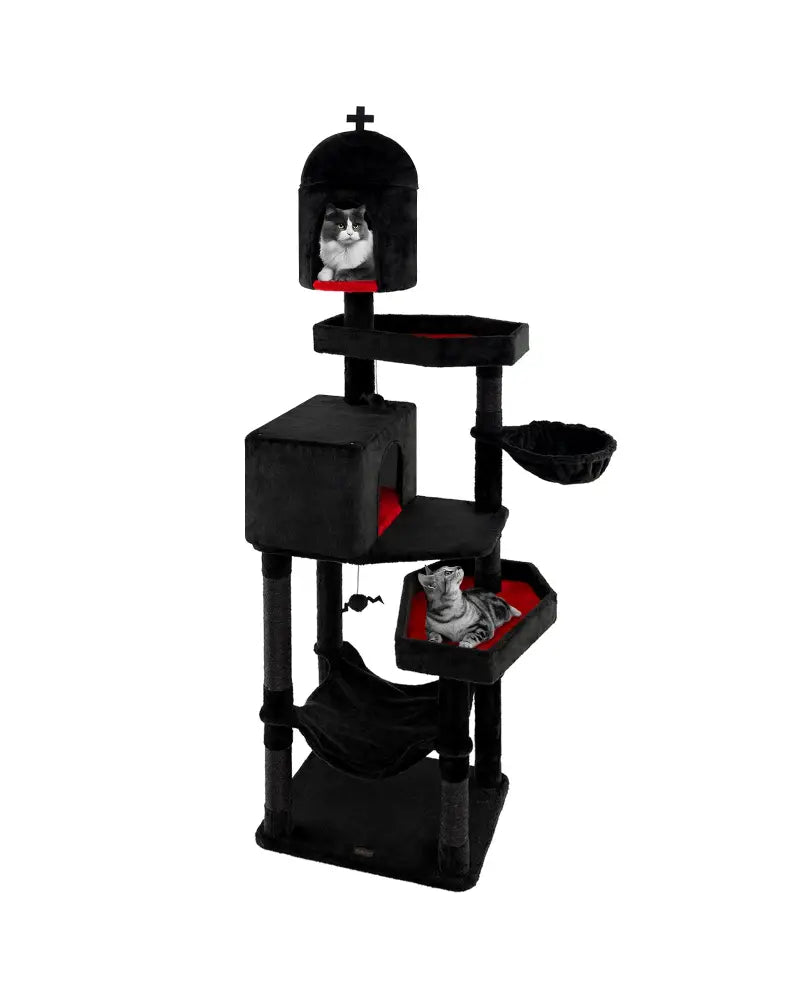 Gothic Cat Tree with 2 Cat Condos and Coffin Bed for Indoor Cats-Black - Black - Cat Trees Condos & Scratchers