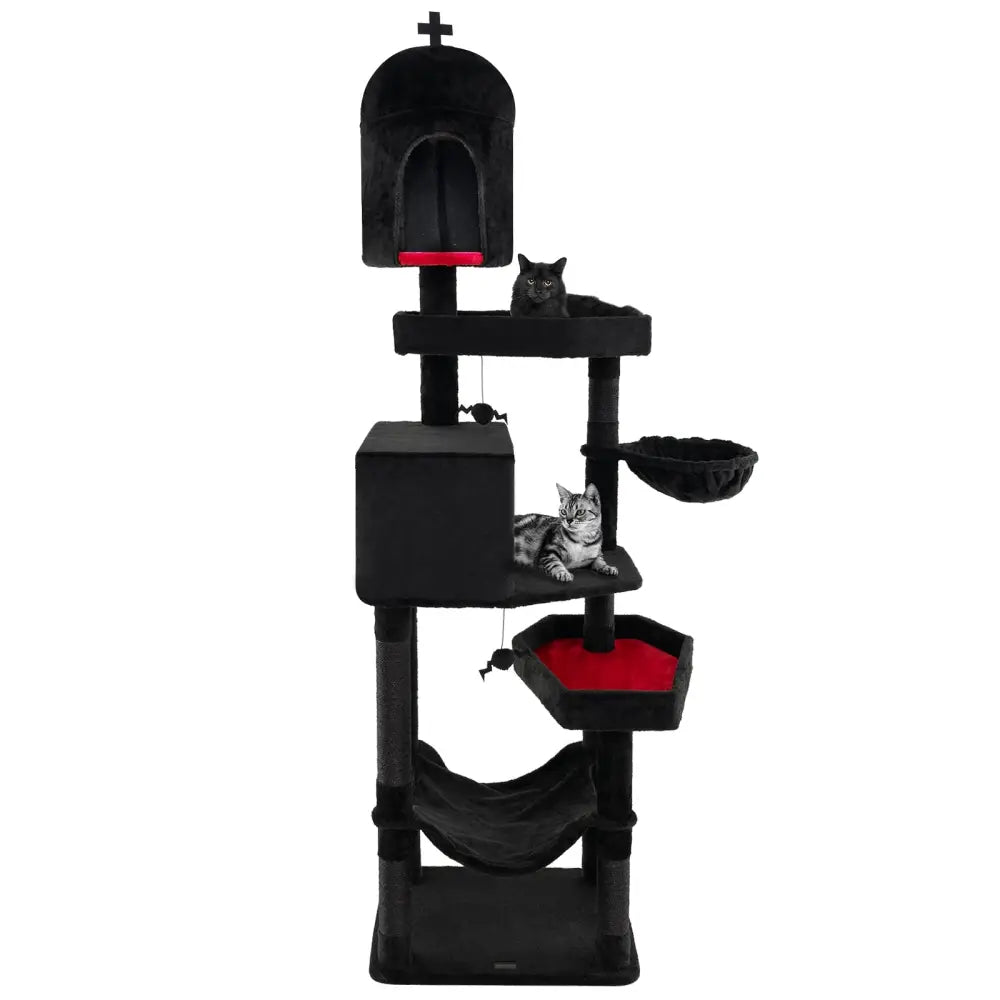 Gothic Cat Tree with 2 Cat Condos and Coffin Bed for Indoor Cats-Black - Black - Cat Trees Condos & Scratchers