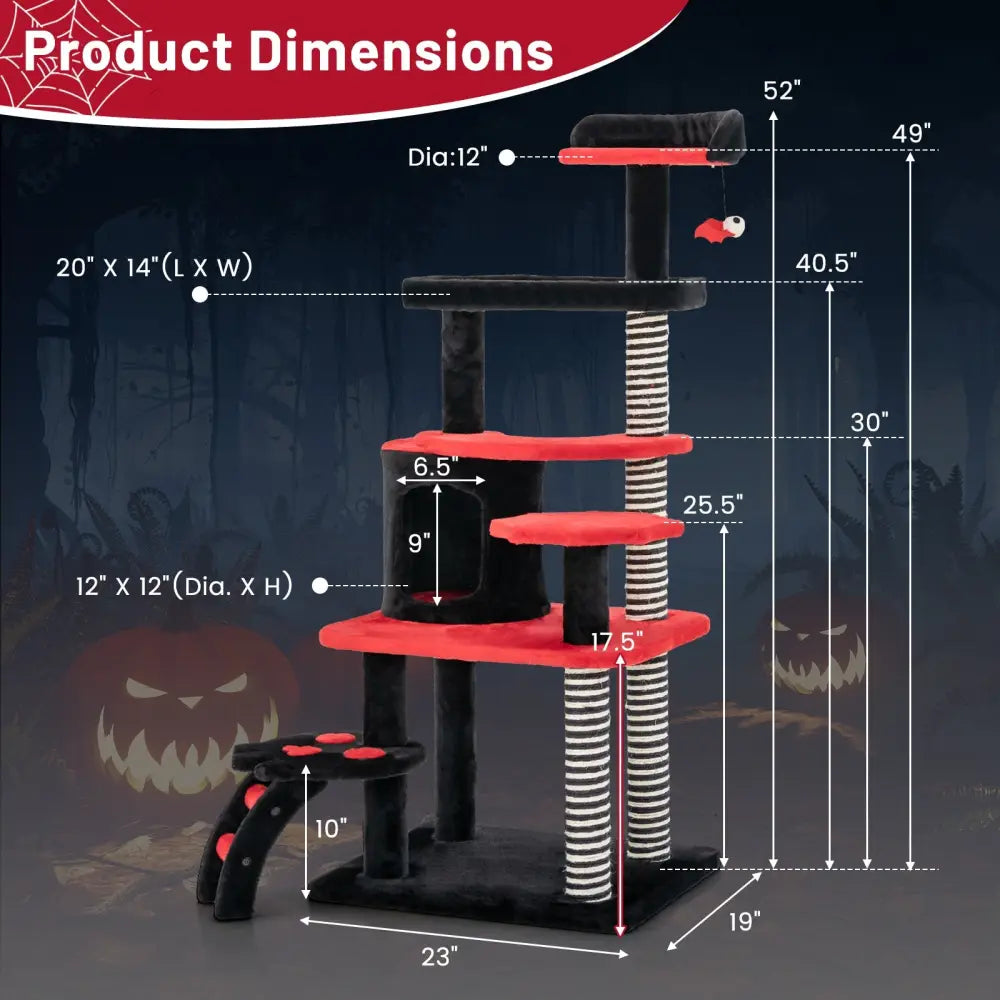 Gothic Cat Tree with Cat Bed Cat Condo and Sisal Scratching Post-Black & Red - Black & Red - Cat Trees Condos &