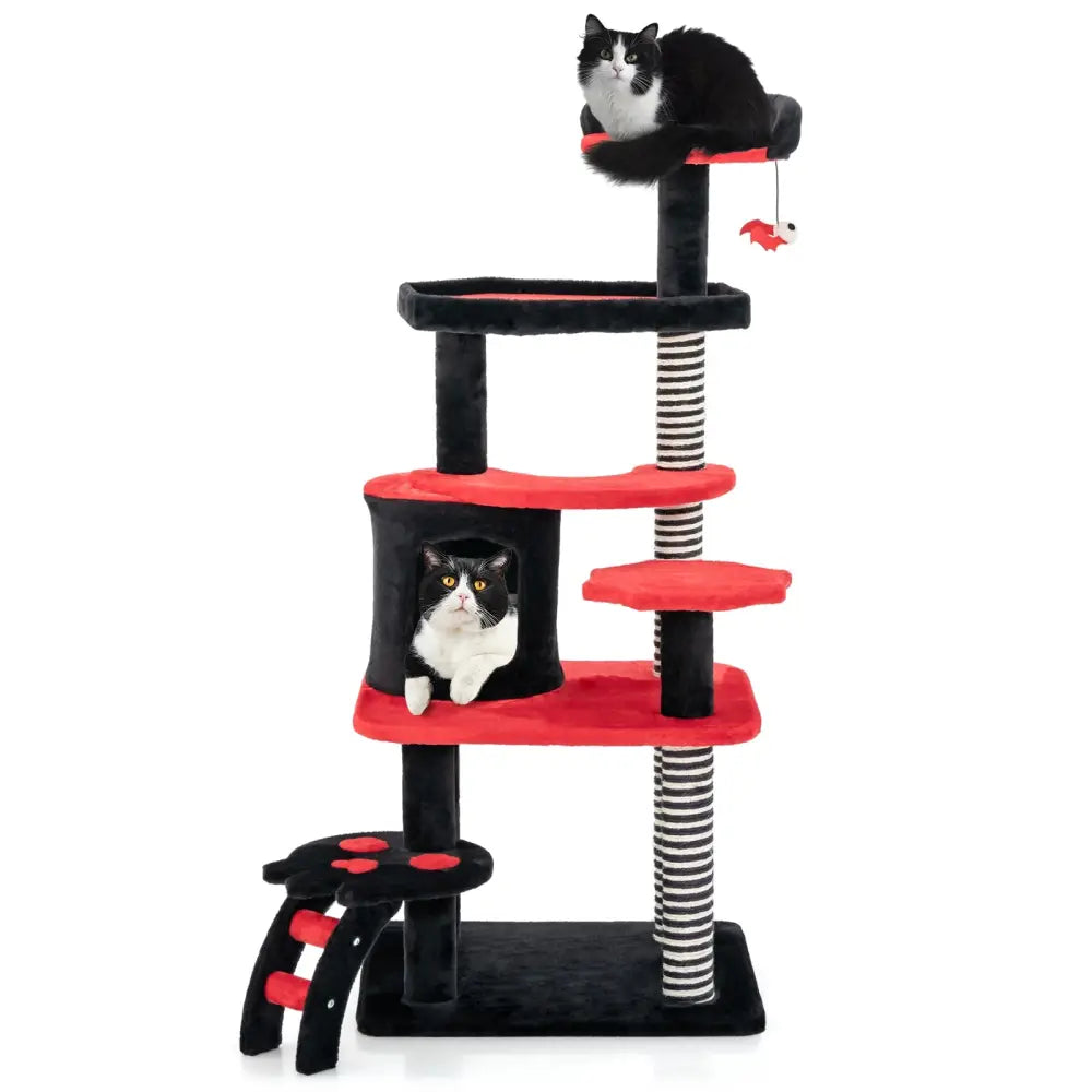 Gothic Cat Tree with Cat Bed Cat Condo and Sisal Scratching Post-Black & Red - Black & Red - Cat Trees Condos &