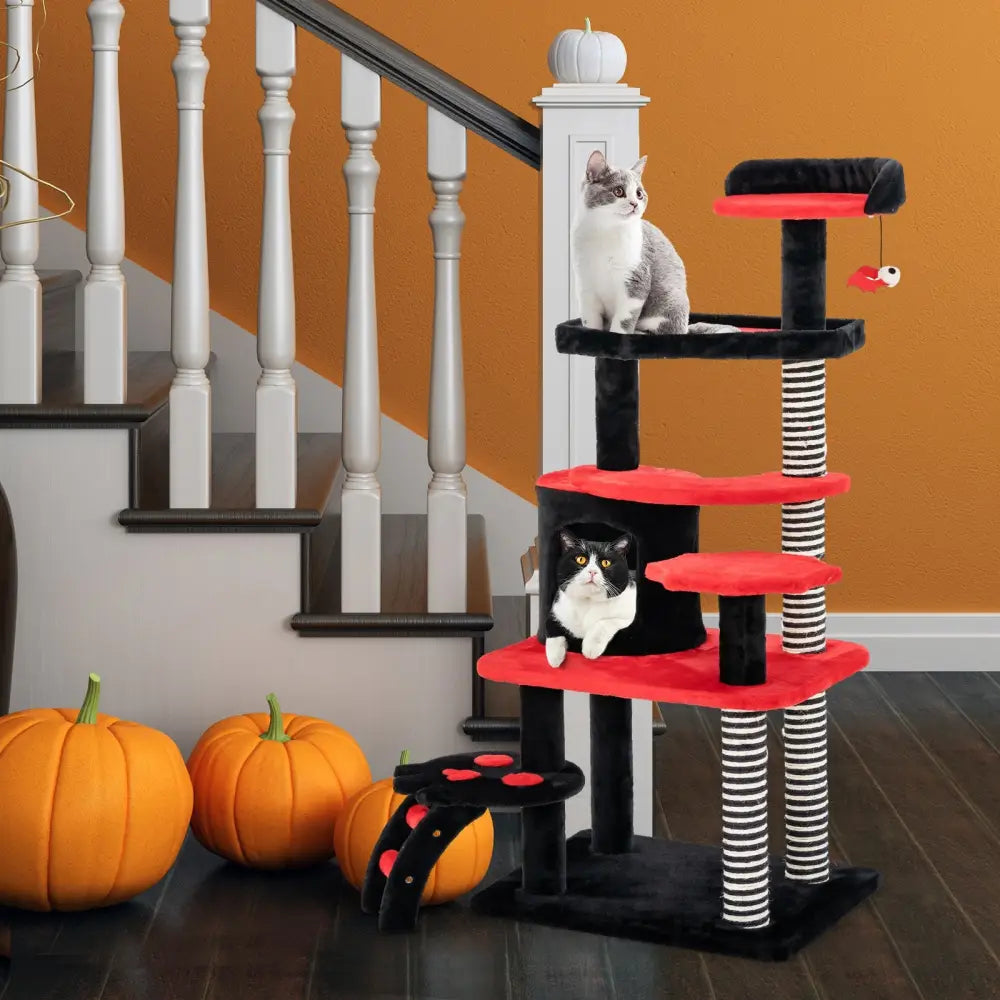 Gothic Cat Tree with Cat Bed Cat Condo and Sisal Scratching Post-Black & Red - Black & Red - Cat Trees Condos &