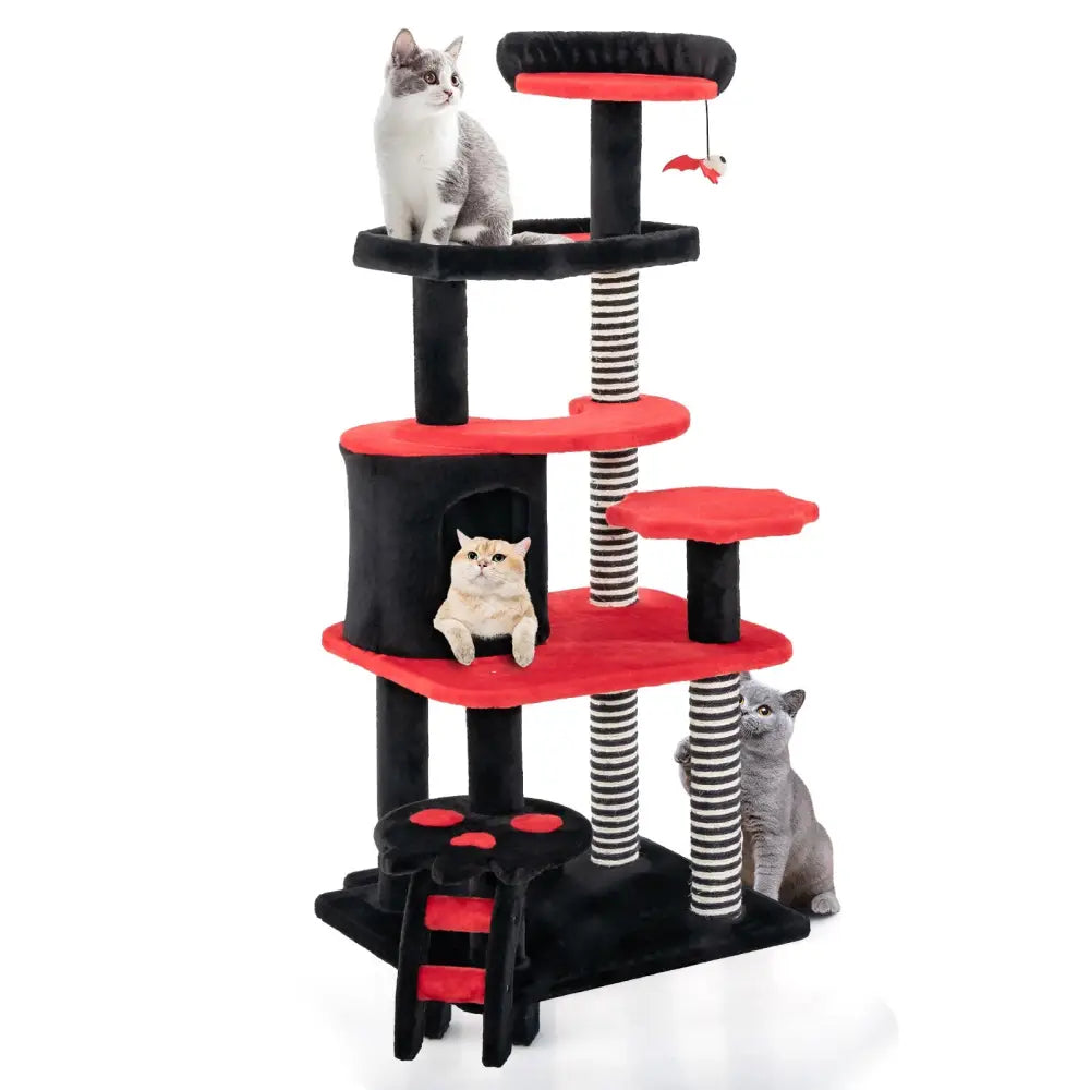 Gothic Cat Tree with Cat Bed Cat Condo and Sisal Scratching Post-Black & Red - Black & Red - Cat Trees Condos &