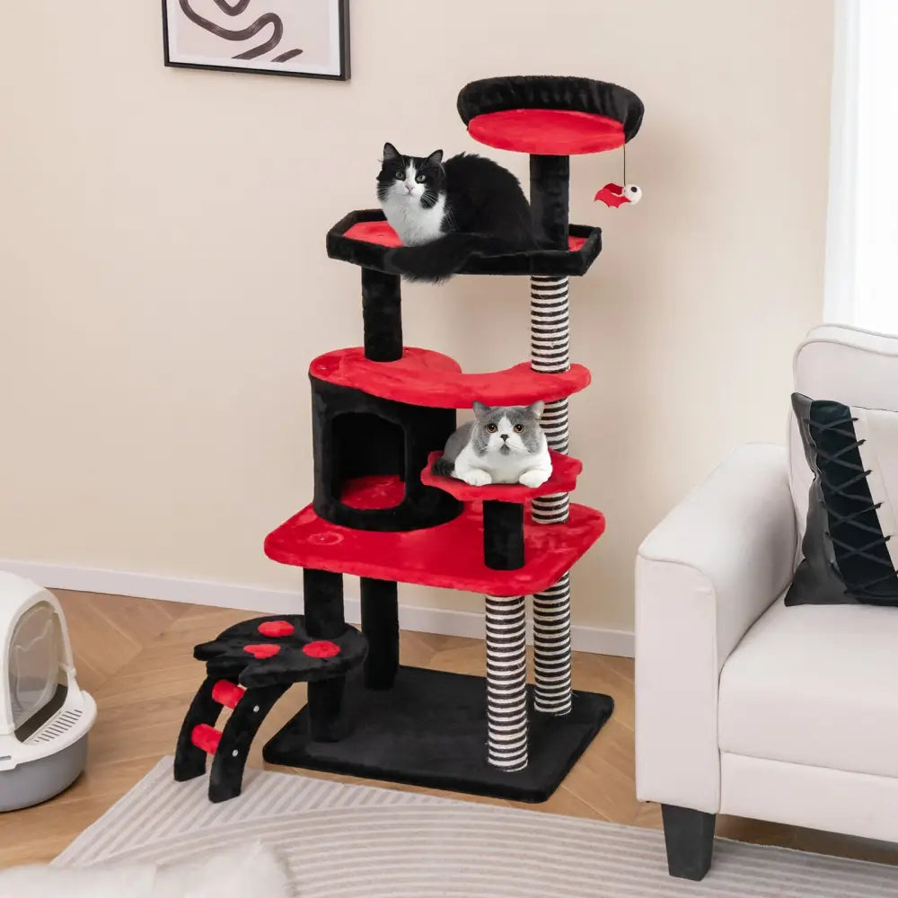 Gothic Cat Tree with Cat Bed Cat Condo and Sisal Scratching Post-Black & Red - Black & Red - Cat Trees Condos &