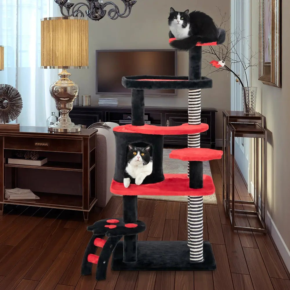 Gothic Cat Tree with Cat Bed Cat Condo and Sisal Scratching Post-Black & Red - Black & Red - Cat Trees Condos &