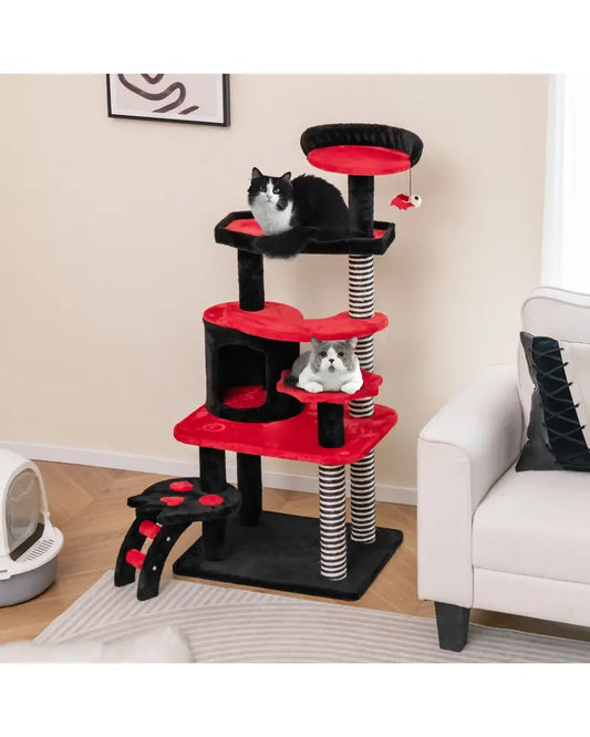 Gothic Cat Tree with Cat Bed Cat Condo and Sisal Scratching Post-Black & Red - Black & Red - Cat Trees Condos &