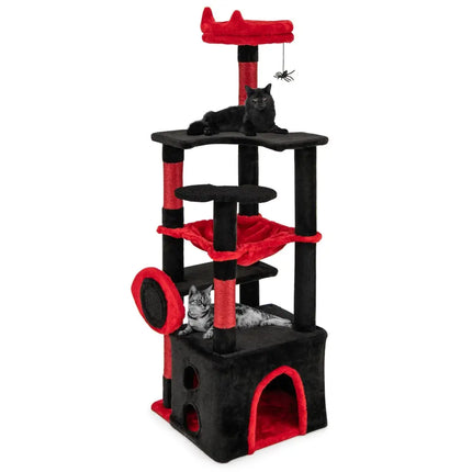 Gothic Cat Tree with Plush Perch and Spider Dangling Toy-Black & Red - Black & Red - Cat Trees Condos & Scratchers