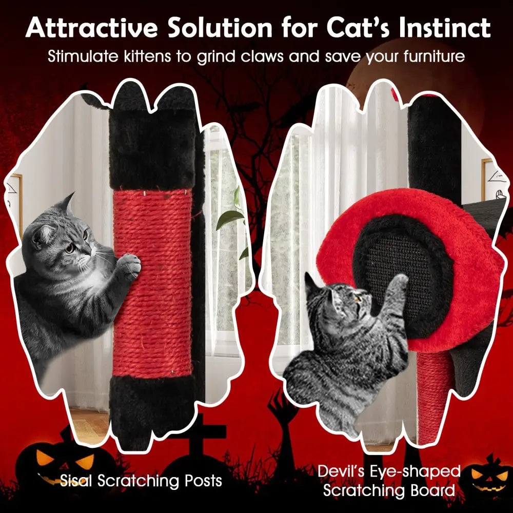 Gothic Cat Tree with Plush Perch and Spider Dangling Toy-Black & Red - Black & Red - Cat Trees Condos & Scratchers