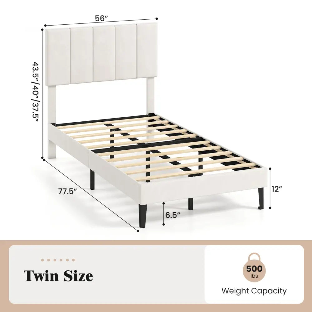 Gray Linen Upholstered Platform Bed with Height Adjustable Vertical Channel Headboard-Twin Size - Simple Bed Frame